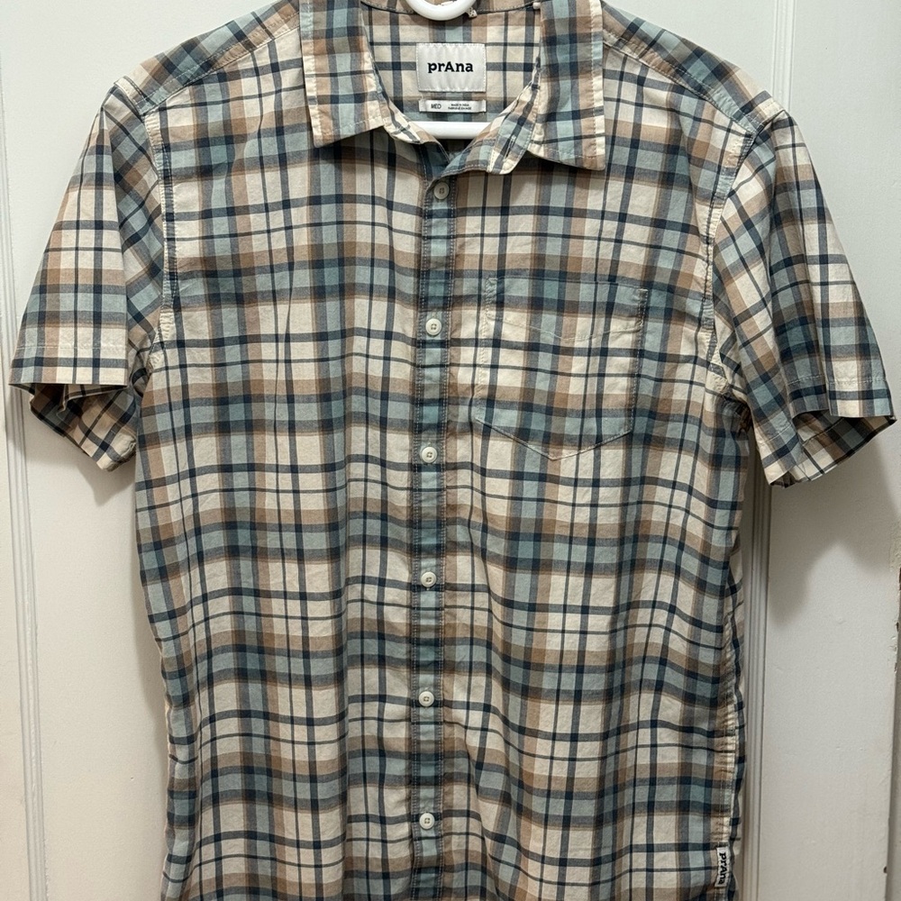 Prana Men's Groveland Plaid Shirt - Blue, Brown, and Cream